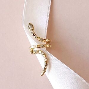 Snake Serpent Scale Textured Long Ear Cuff | 14K Gold Plated with Cubic Zirconia